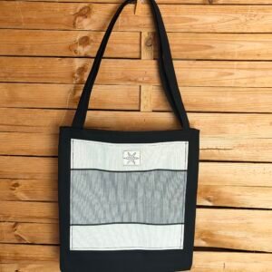 bolso tote bag mármol blanco con bolsillo rojo